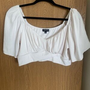 White Flutter Sleeve Crop Blouse